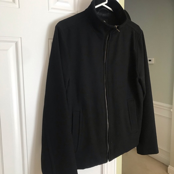 Express Full Zip Lined Wool Blend Moto or Collarless Bomber Jacket Coat - Picture 12 of 16